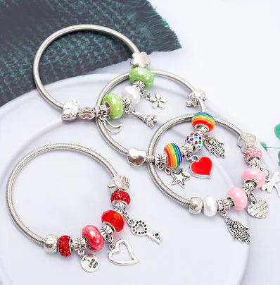 Couple's Heart Bracelet with DIY Vintage Rainbow Pendant