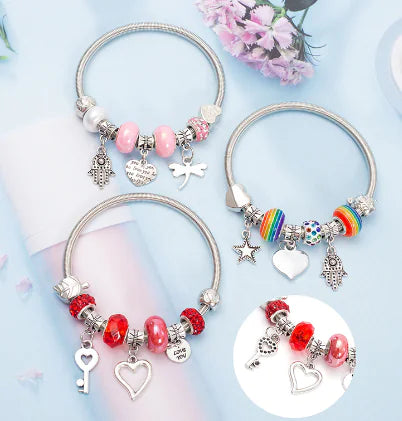 Couple's Heart Bracelet with DIY Vintage Rainbow Pendant