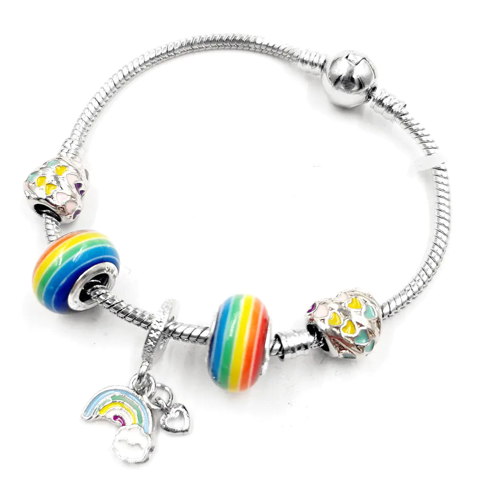 Couple's Heart Bracelet with DIY Vintage Rainbow Pendant