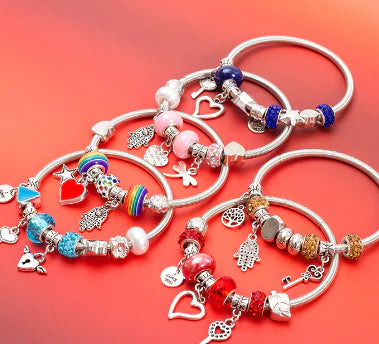 Couple's Heart Bracelet with DIY Vintage Rainbow Pendant